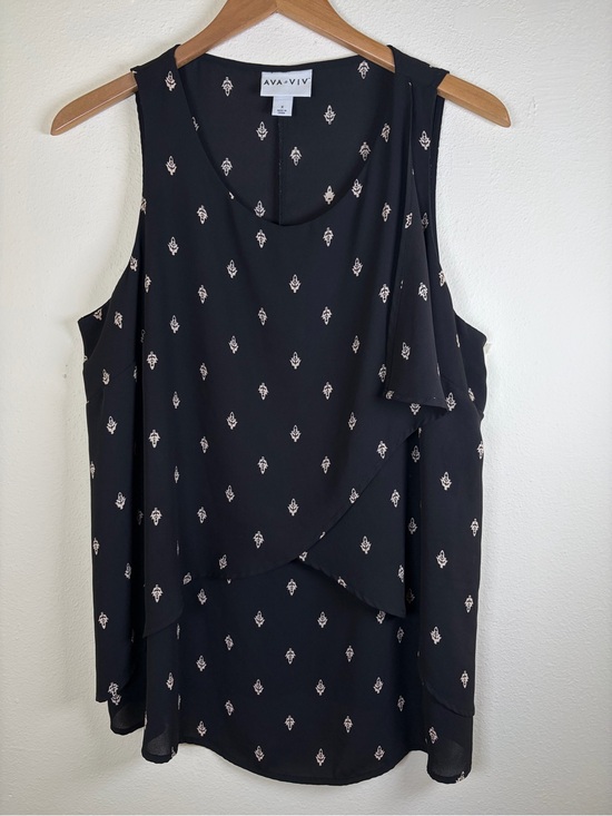 Ava & Viv Tops - Ava & Viv 0X Black Layered Sleeveless Blouse Ivory Print Plus Size